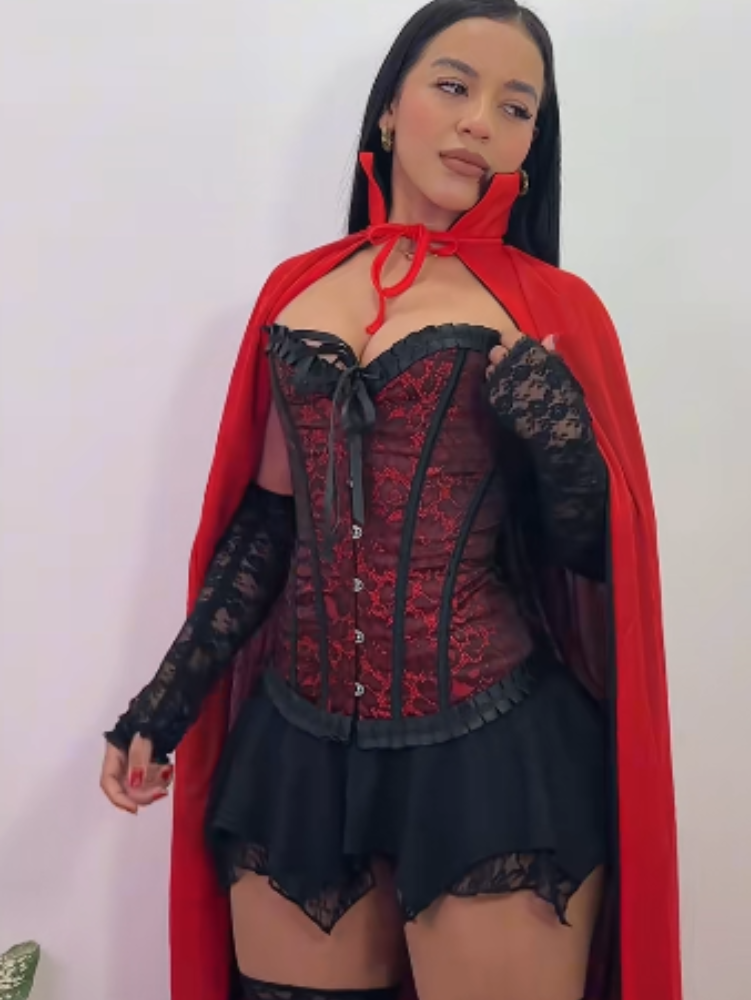 Conjunto: Espartilho Lingerie Floral Vampira