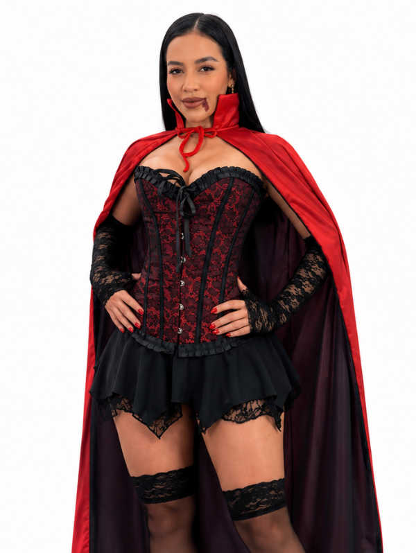 Conjunto: Espartilho Lingerie Floral Vampira