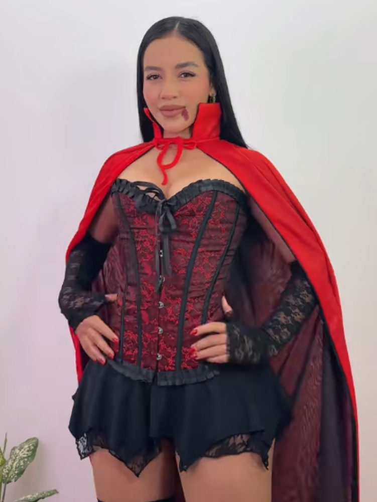 Conjunto: Espartilho Lingerie Floral Vampira