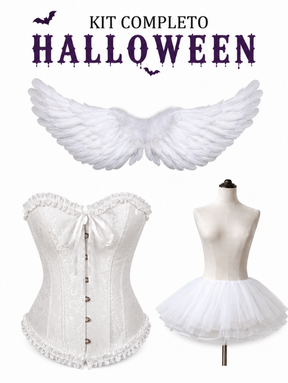 Conjunto: Espartilho Lingerie com Saia Tutu e Asas de Anjo