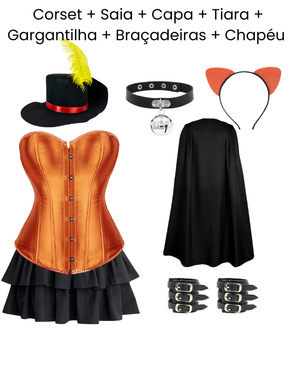 Conjunto: Espartilho Top Lisa Gato de Botas