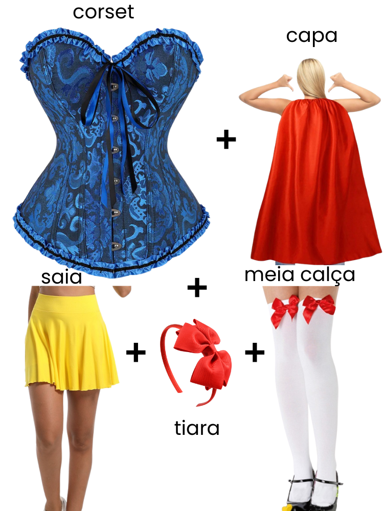 Conjunto: Espartilho Lingerie Branca de Neve