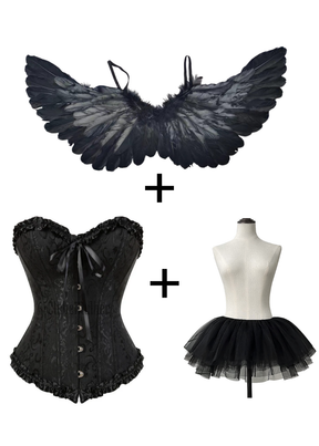 Conjunto: Espartilho Lingerie com Saia Tutu e Asas de Anjo