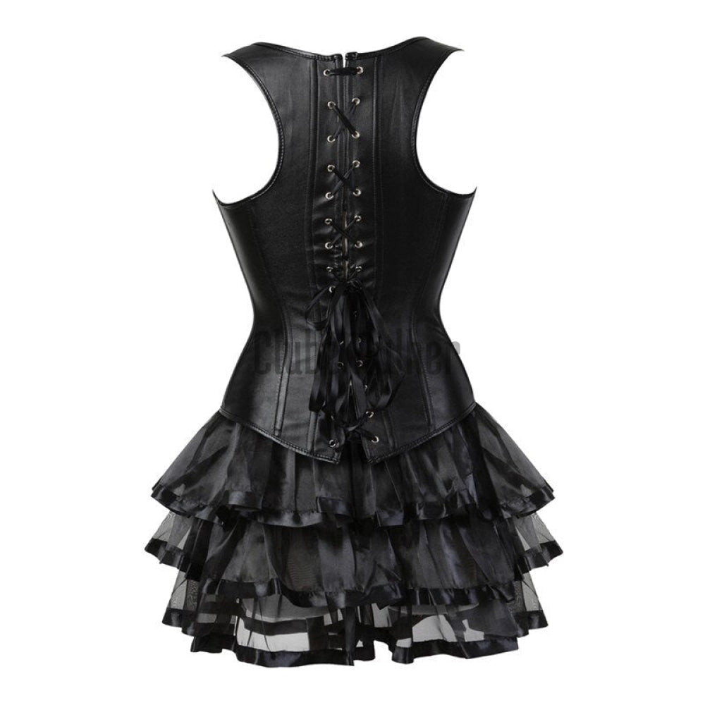 Steampunk Corset Dress Sexy Womens Leather Overbust Corsets Bustiers Straps Gothic Body Shaper Mini