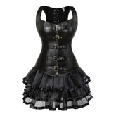 Steampunk Corset Dress Sexy Womens Leather Overbust Corsets Bustiers Straps Gothic Body Shaper Mini