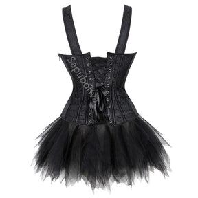 Corset Dress Plus Size Gothic Tutu Skrits Overbust Bustier With Straps Suspenders Zip Costume Party