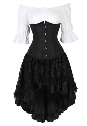 Underbust Corset Dress Top Shirt Skirt 3 Set Front High And Low Burlesque Corsets Bustier Lingerie