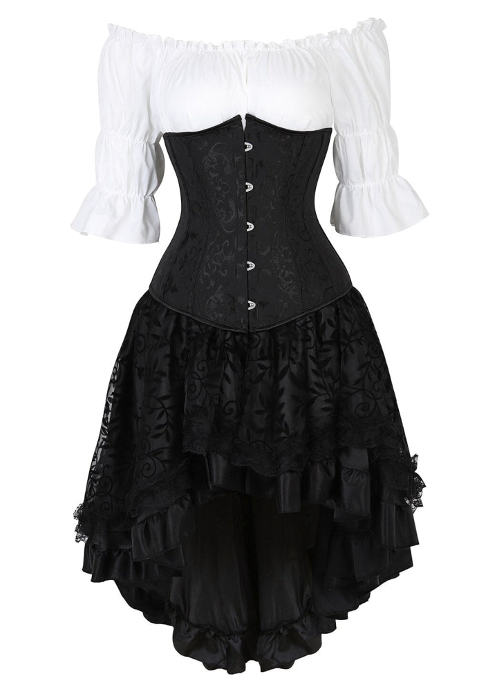 Underbust Corset Dress Top Shirt Skirt 3 Set Front High And Low Burlesque Corsets Bustier Lingerie
