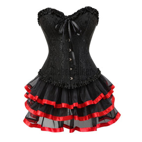 Espartilho Lingerie Com Saia Preto C/ Vermelho / P 2 Anos De Garantia