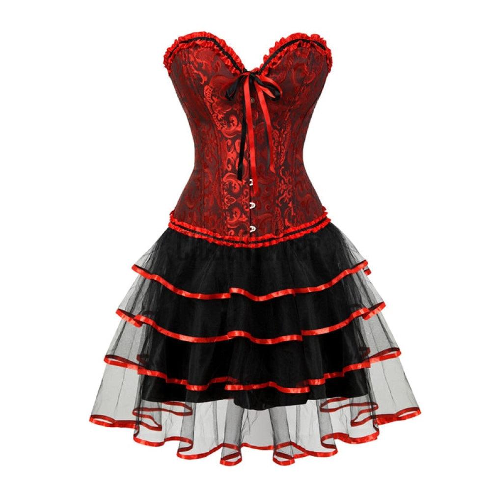 Espartilho Lingerie Com Saia Red Velvet C/ Vermelho Longo / P 2 Anos De Garantia