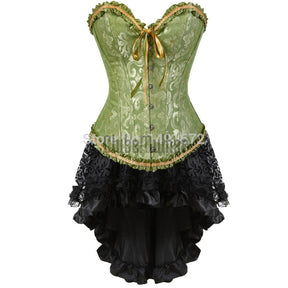 Espartilho Lingerie Com Saia Verde C/ Preto Longo / P 2 Anos De Garantia