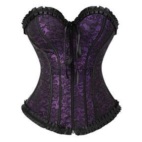 Sexy Overbust Corsets And Bustiers Zipper Front Vintage Floral Victorian Costume Corset Lingerie Top