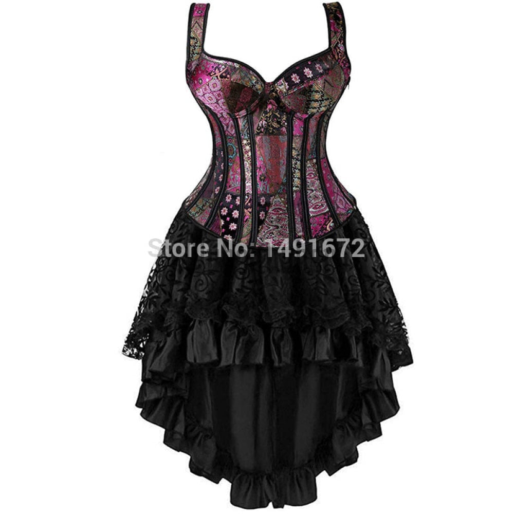 Corset Dress Sexy Overbust Bustier Skirt Set Corselet Lingerie Burlesque Gothic Vintage Plus Size