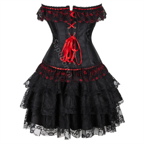 Corset Dress Gothic Lolita Cictorian Plus Size Lace Flower Bustier With Skirt Tutu Fashion Halloween