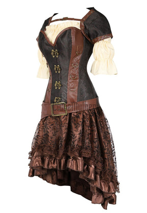 Sapubonva Steampunk Corset Dress Women 3Pcs Skirt Set Bustier Top Sexy Plus Size Vintage Gothic Punk