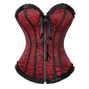 Sexy Overbust Corsets And Bustiers Zipper Front Vintage Floral Victorian Costume Corset Lingerie Top