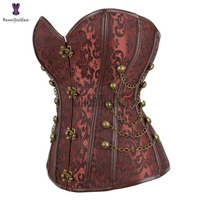 Women Steampunk Sexy Floral Overbust Corset Pirate Clothes Spiral Steel Boned Waist Trainer Body