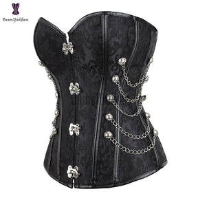 Women Steampunk Sexy Floral Overbust Corset Pirate Clothes Spiral Steel Boned Waist Trainer Body