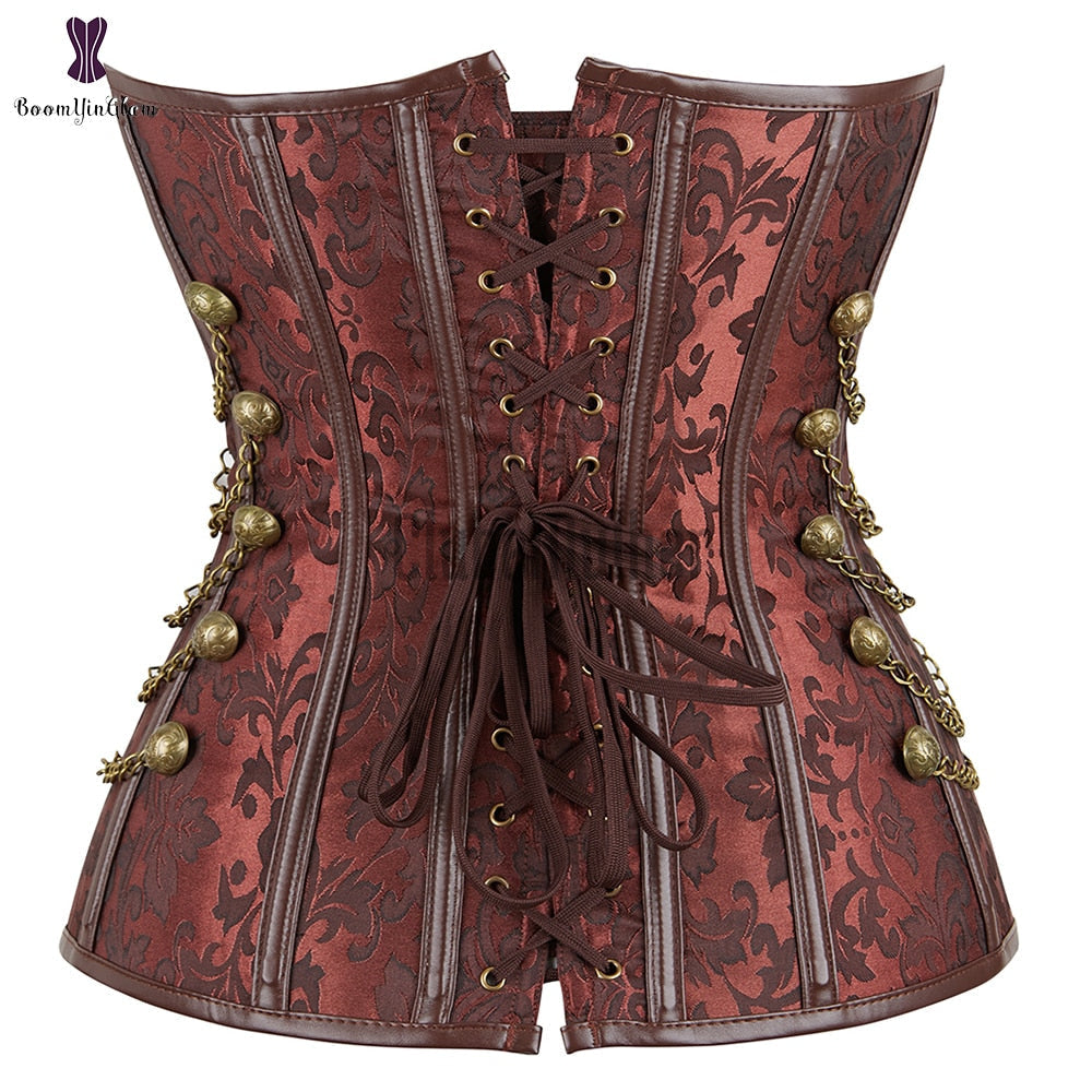 Women Steampunk Sexy Floral Overbust Corset Pirate Clothes Spiral Steel Boned Waist Trainer Body