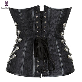 Women Steampunk Sexy Floral Overbust Corset Pirate Clothes Spiral Steel Boned Waist Trainer Body