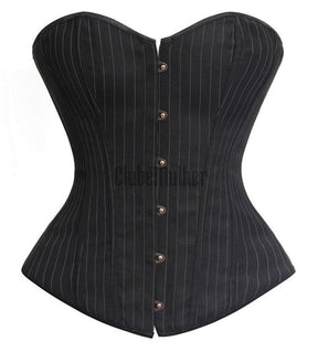 Sapubonva Sexy Black Striped Overbust Corset Office Lady Corselet Women Zip Bustier Strapless Tops