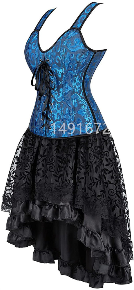 Sapubonva Corset Dress Top Skirt Set Plus Size Bustier Victorian Lace Up Lingerie For Women