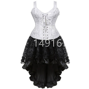 Sapubonva Corset Dress Top Skirt Set Plus Size Bustier Victorian Lace Up Lingerie For Women