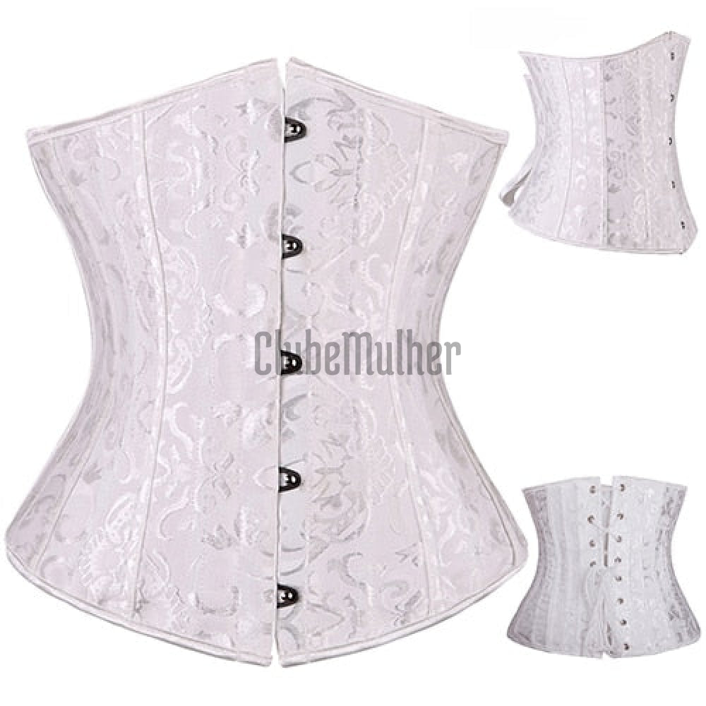 Espartilho Underbust Premium Com Barbatanas De Aço Branco Floral / P 2 Anos Garantia