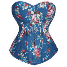 Fashion Corset Women&#39;s Vintage Floral Denim Bustie Overbust Burlesque Sexy Lingerie Top Waist