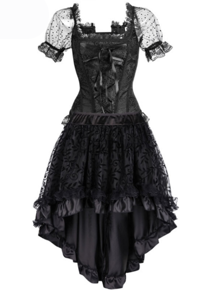 Espartilho Vintage C/ Mangas + Saia Longa