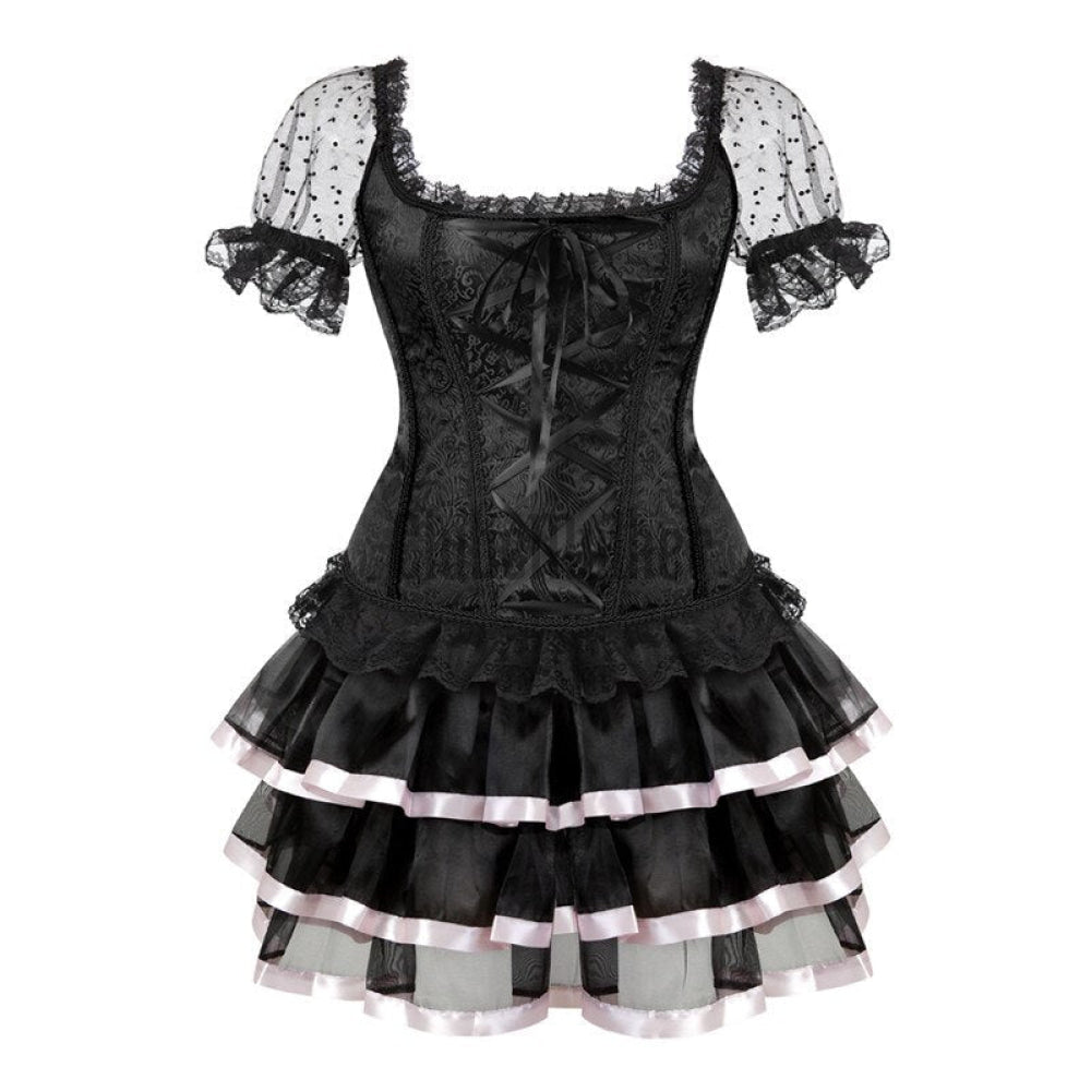 Sapubonva Corset Dress Skirt Set Women Plus Size Shoulder Straps Bustier Zipper Lace Flower Corselet