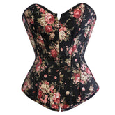 Fashion Corset Women&#39;s Vintage Floral Denim Bustie Overbust Burlesque Sexy Lingerie Top Waist