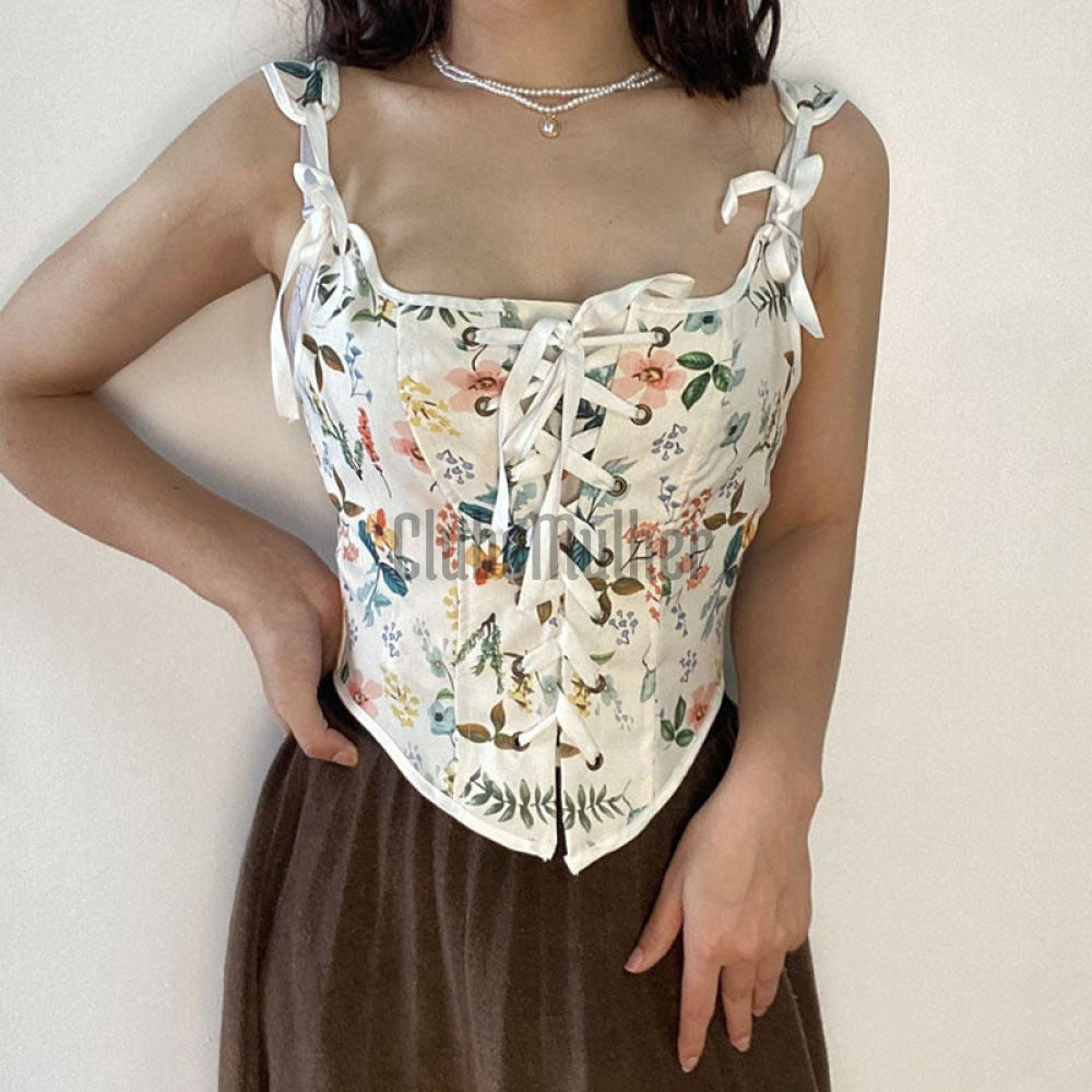 Fashion Court Stylish Women Corset Summer Sleeveless Lace Up Hollow Out Slim Irregular Bustier Crop