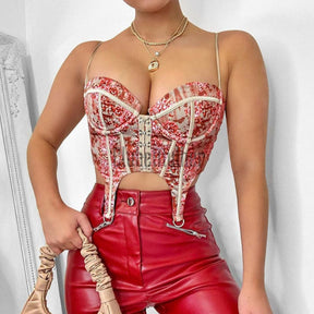 Fashion Court Stylish Women Corset Summer Sleeveless Lace Up Hollow Out Slim Irregular Bustier Crop