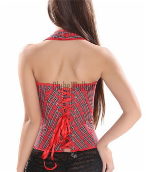 Sapubonva Corset Sexy Bustier Plaid Goth Clothes Lingerie Corset Victorian Red Halter Femme Top