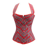 Sapubonva Corset Sexy Bustier Plaid Goth Clothes Lingerie Corset Victorian Red Halter Femme Top